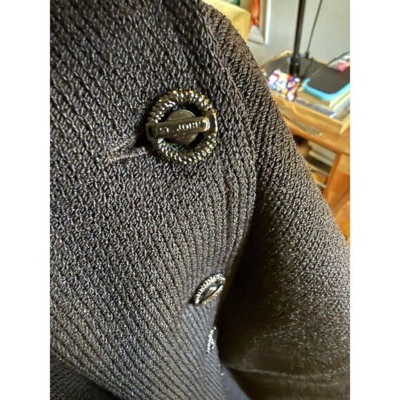 St John Black Knit Pant Suit Jacket Set Black Buttons sz 8 Medium - Picture 11 of 11